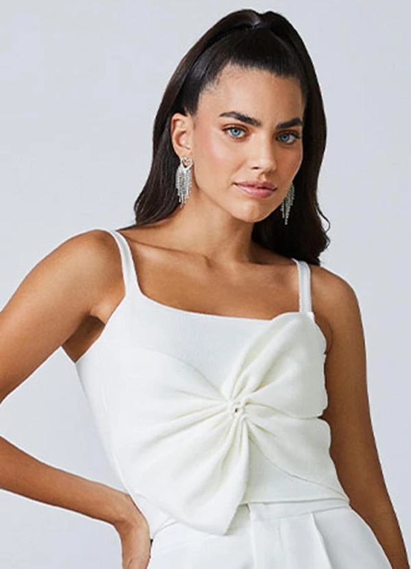 Authoria - Cropped de Tricot com Laço Off White 1