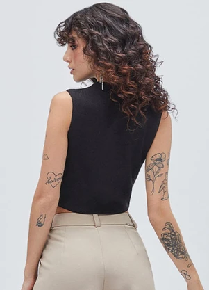 Authoria - Cropped de Tricot com Strass Preto - AUTHORIA