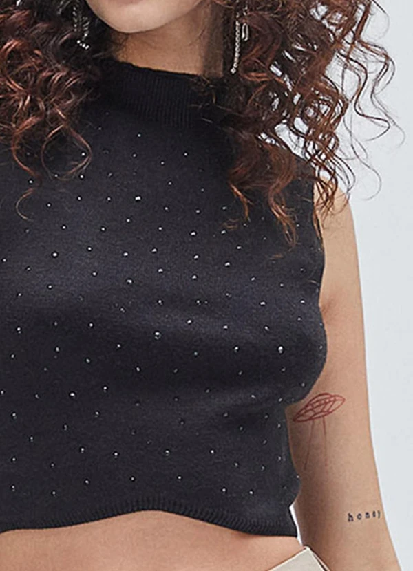 Authoria - Cropped de Tricot com Strass Preto 5