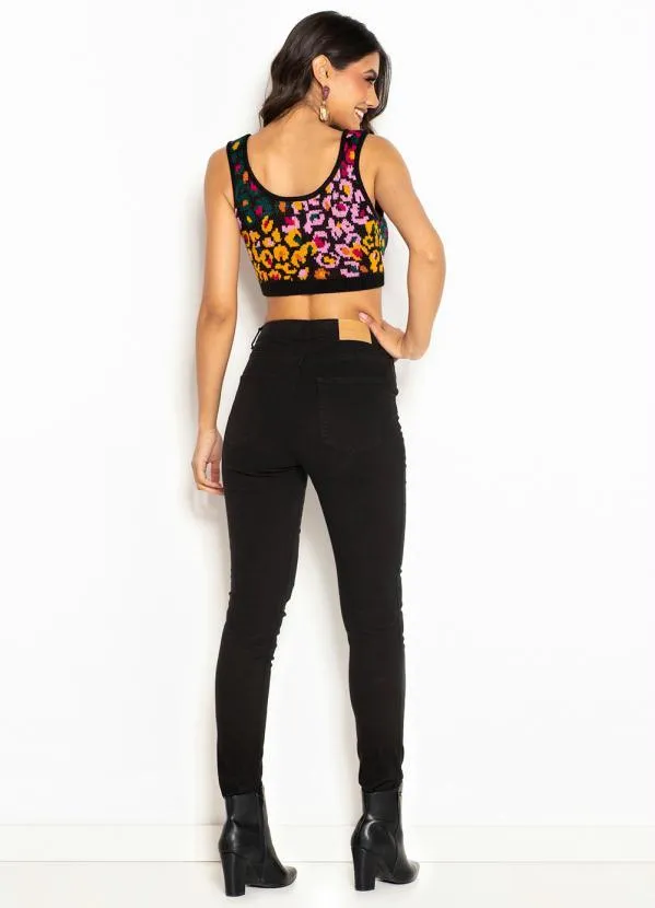 Farm - Cropped de Tricot Oncinha Flor de Banana Preto 4