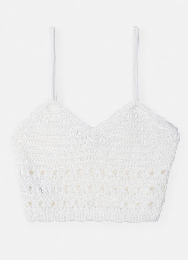 Authoria - Cropped de Tricot Rendado Off White