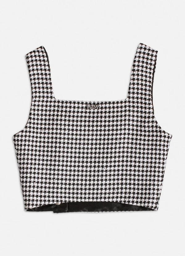 Authoria - Cropped de Tweed Pied Poule Preto 2