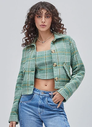Authoria - Cropped de Tweed Xadrez Verde - AUTHORIA