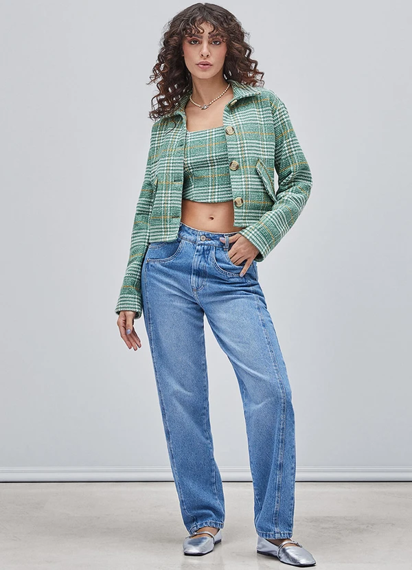 Authoria - Cropped de Tweed Xadrez Verde 3