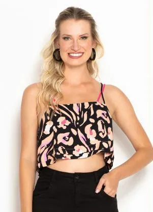 Maria Filó - Cropped de Viscose Estampa Maracaja Preto - MARIA FILÓ