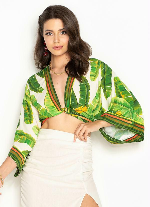 Farm - Cropped de Viscose Lenço Floresta Fresca Verde