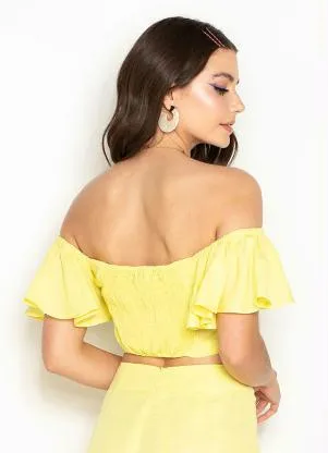 Maria Filó - Cropped de Viscose Manga Babado Amarelo - MARIA FILÓ