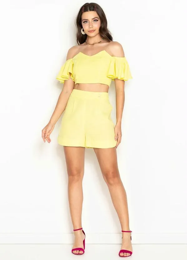 Maria Filó - Cropped de Viscose Manga Babado Amarelo 2