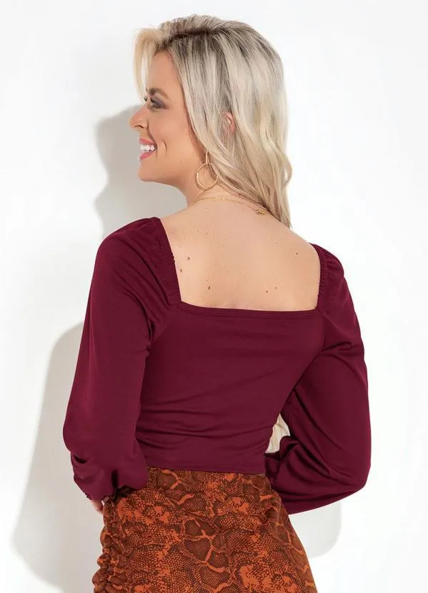 Moda Pop - Cropped Decote Ombro a Ombro Bordô 2