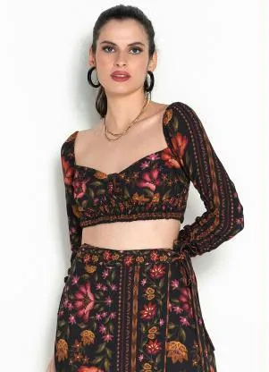 Farm - Cropped Delicadeza de Arara Viscose Preto - FARM