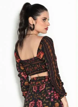Farm - Cropped Delicadeza de Arara Viscose Preto - FARM