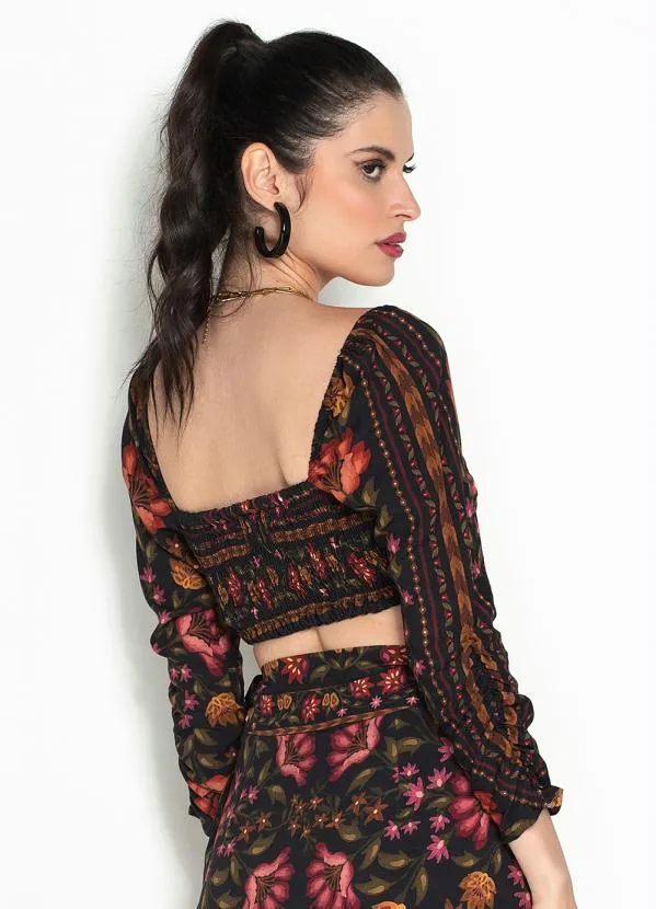 Farm - Cropped Delicadeza de Arara Viscose Preto 2