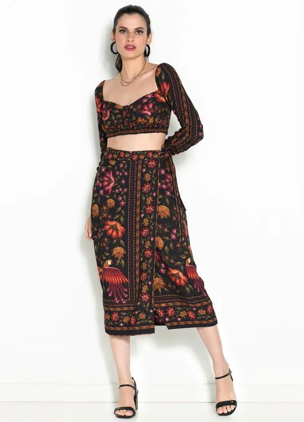 Farm - Cropped Delicadeza de Arara Viscose Preto 3