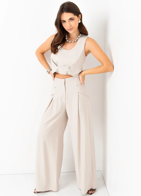 Mob - Cropped Dobradura com Tachas Bege 3