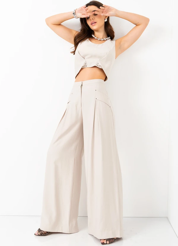 Mob - Cropped Dobradura com Tachas Bege 6