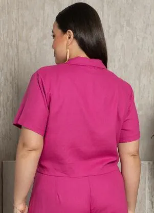 Quintess - Cropped em Linho Pink com Bolsos - QUINTESS
