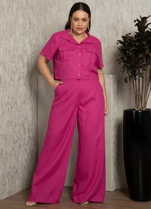 Quintess - Cropped em Linho Pink com Bolsos 10