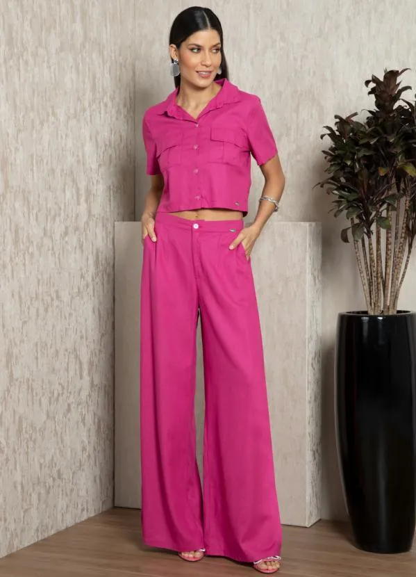 Quintess - Cropped em Linho Pink com Bolsos 3