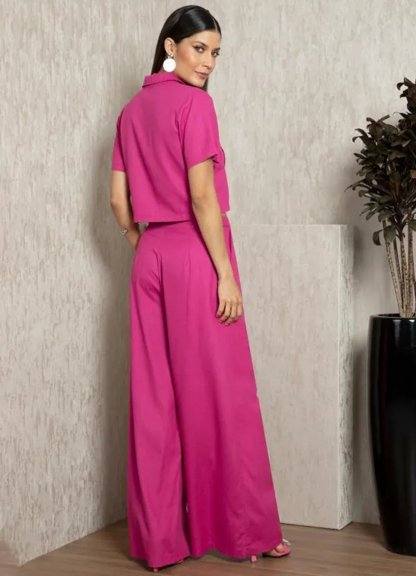 Quintess - Cropped em Linho Pink com Bolsos 4