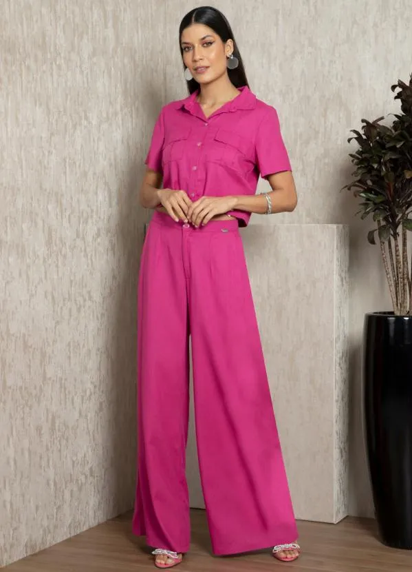Quintess - Cropped em Linho Pink com Bolsos 5
