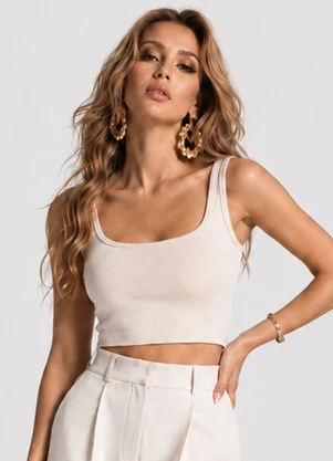 Infinita Cor - Cropped em Ribana Viscose Bege - INFINITA COR