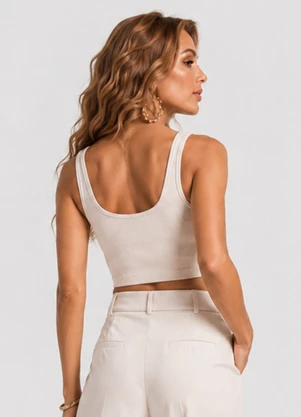Infinita Cor - Cropped em Ribana Viscose Bege - INFINITA COR