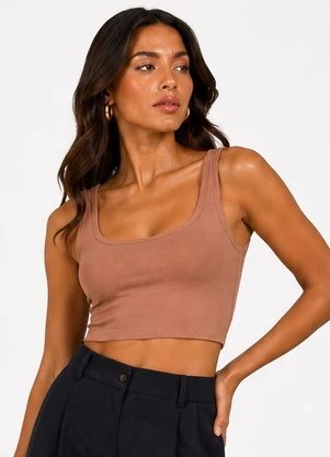 Infinita Cor - Cropped em Ribana Viscose Marrom - INFINITA COR