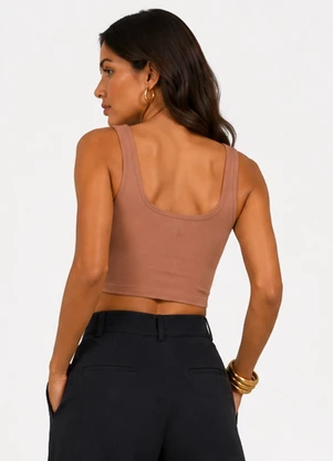 Infinita Cor - Cropped em Ribana Viscose Marrom - INFINITA COR