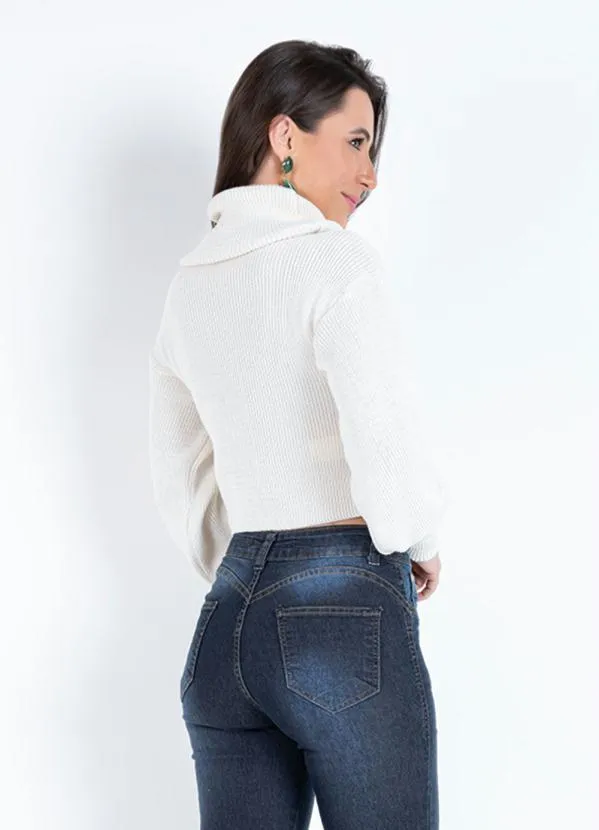 Janine - Cropped em Tricô Off White com Gola Alta 3