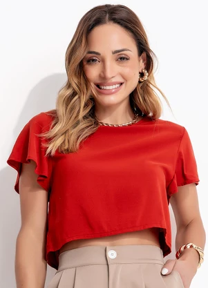 Bimini - Cropped em Viscose com Manga Soltinha Marrom - BIMINI