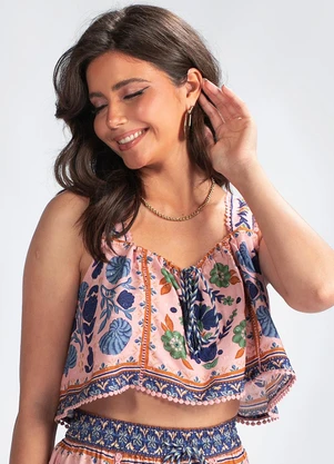 Farm - Cropped em Viscose Mare Rosa - FARM