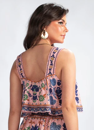 Farm - Cropped em Viscose Mare Rosa - FARM