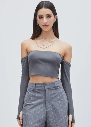 Authoria - Cropped Essential Cinza Cinza - AUTHORIA