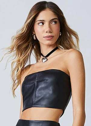 Authoria - Cropped Fake Leather com Recortes Preto - AUTHORIA
