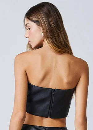 Authoria - Cropped Fake Leather com Recortes Preto - AUTHORIA