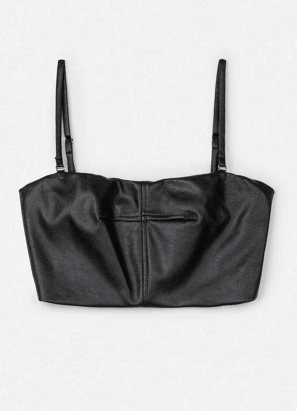 Authoria - Cropped Fake Leather com Recortes Preto 6