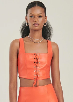 Authoria - Cropped Fake Leather Laranja Laranja - AUTHORIA