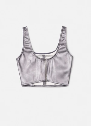 Authoria - Cropped Fake Leather Prata Metalizado Chumbo - AUTHORIA