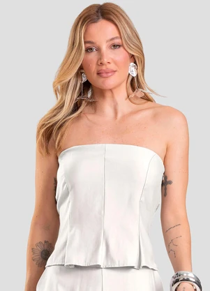 Dianna - Cropped Feminino em Tecido Alfaiataria Bege - DIANNA