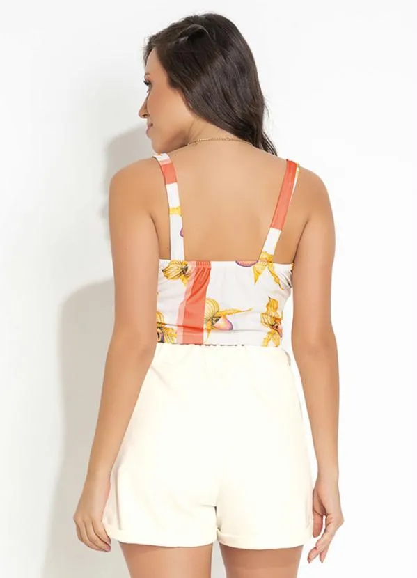 Moda Pop - Cropped Floral com Alças e Recortes Frontal 2