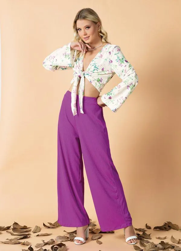 Moda Pop - Cropped Floral com Amarração e Mangas Longas 5