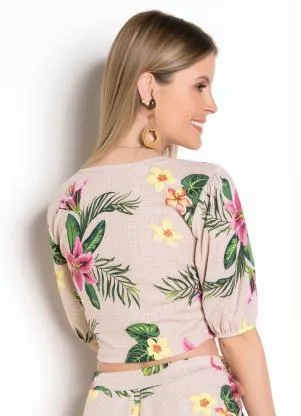 Moda Pop - Cropped Floral com Mangas  Bufantes - MODA POP