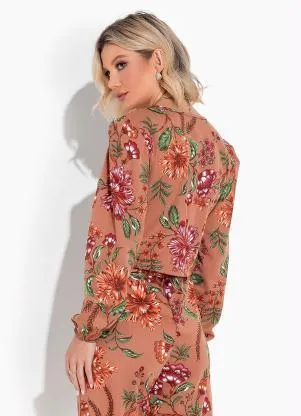 Moda Pop - Cropped Floral Marrom Decote Transpassado - MODA POP