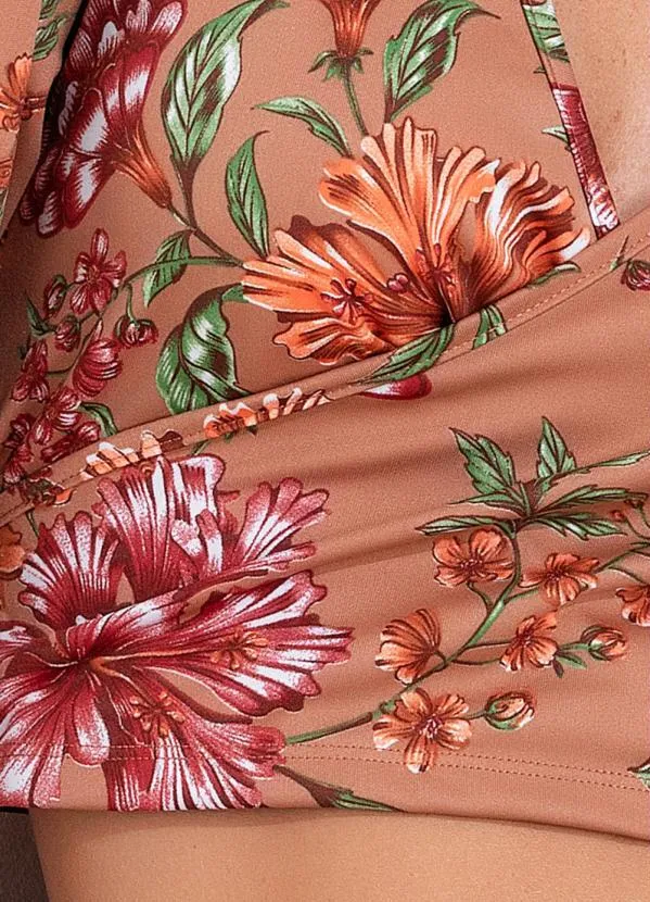 Moda Pop - Cropped Floral Marrom Decote Transpassado 3