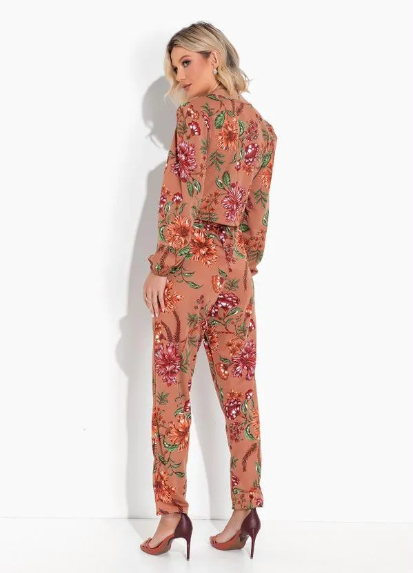 Moda Pop - Cropped Floral Marrom Decote Transpassado 5