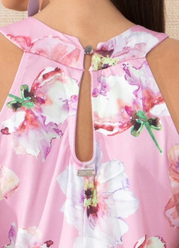 Outlet - Cropped Floral Rosa com Franzido no Decote 6