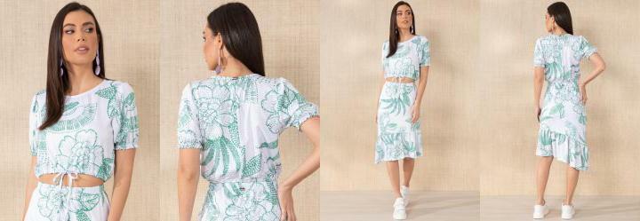 Cropped Floral Verde com Cordel