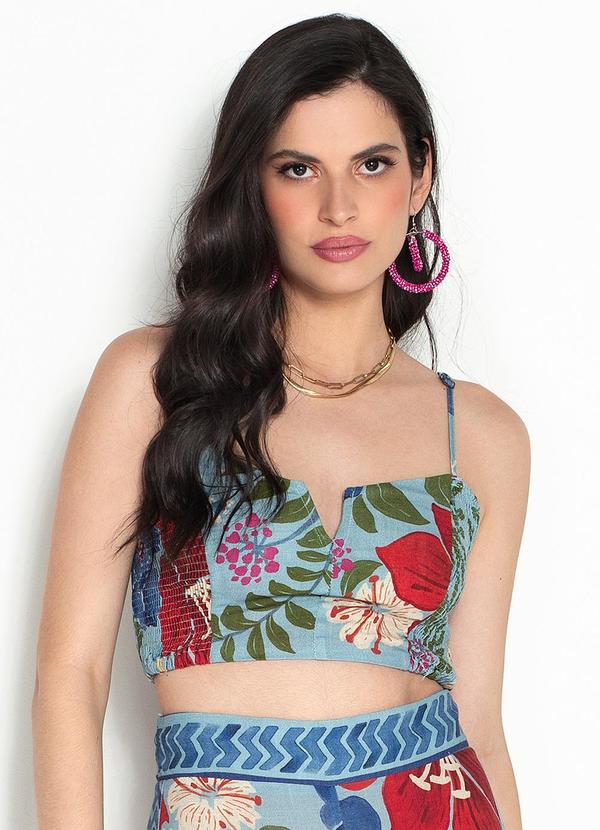 Farm - Cropped Florisbela de Viscose Azul