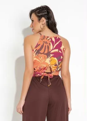 Moda Pop - Cropped Folhagem em Alças com Transpasse - MODA POP