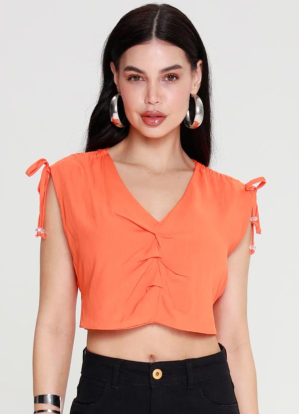 Gatabakana - Cropped Franzido nos Ombros Laranja